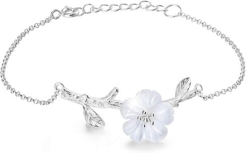 Lotus Fun 925 Sterling Silver Bracelet Simulated Crystal Flower in the Rain Adjustable Cute Flower Bracelets with Chain length 6.5''-7.6'', Handmade Unique Jewelry Gift for Women and Girls in Kuwait