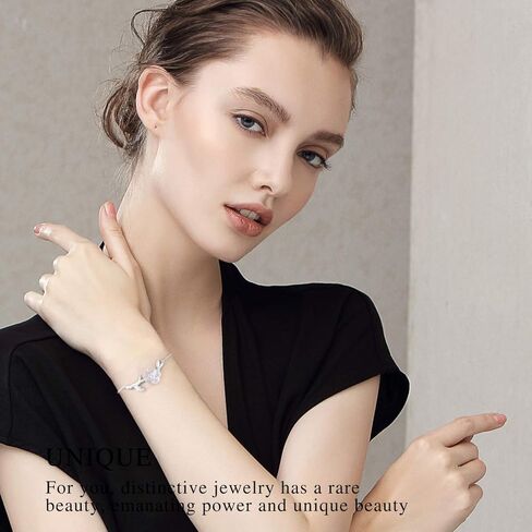 Lotus Fun 925 Sterling Silver Bracelet Simulated Crystal Flower in the Rain Adjustable Cute Flower Bracelets with Chain length 6.5''-7.6'', Handmade Unique Jewelry Gift for Women and Girls in Kuwait