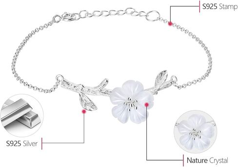 Lotus Fun 925 Sterling Silver Bracelet Simulated Crystal Flower in the Rain Adjustable Cute Flower Bracelets with Chain length 6.5''-7.6'', Handmade Unique Jewelry Gift for Women and Girls in Kuwait