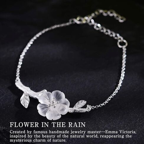 Lotus Fun 925 Sterling Silver Bracelet Simulated Crystal Flower in the Rain Adjustable Cute Flower Bracelets with Chain length 6.5''-7.6'', Handmade Unique Jewelry Gift for Women and Girls in Kuwait