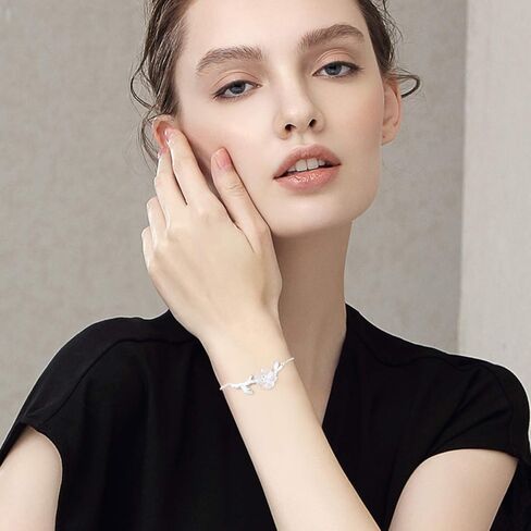 Lotus Fun 925 Sterling Silver Bracelet Simulated Crystal Flower in the Rain Adjustable Cute Flower Bracelets with Chain length 6.5''-7.6'', Handmade Unique Jewelry Gift for Women and Girls in Kuwait