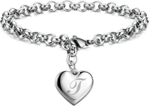 Initial Bracelets for Women 26 Letters Alphabet Charm Bracelet Stainless Steel Heart Bracelet Women Jewelry in Kuwait