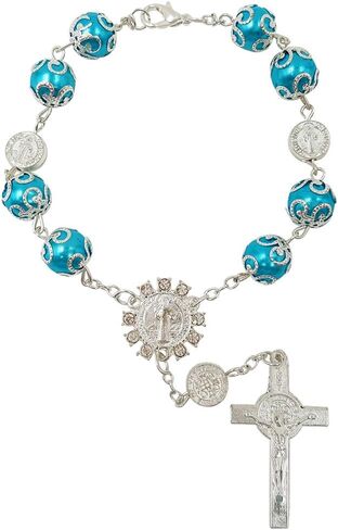 One Decade Auto Rosary Beads Catholic Bracelet Saint St Benedict Crucifix Divine Mercy Gift in Kuwait