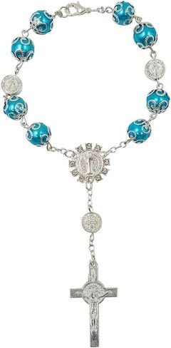 One Decade Auto Rosary Beads Catholic Bracelet Saint St Benedict Crucifix Divine Mercy Gift in Kuwait