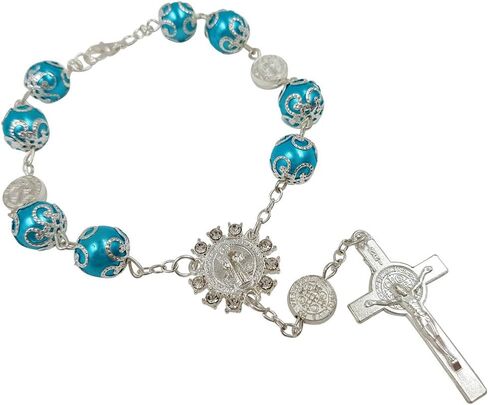 One Decade Auto Rosary Beads Catholic Bracelet Saint St Benedict Crucifix Divine Mercy Gift in Kuwait