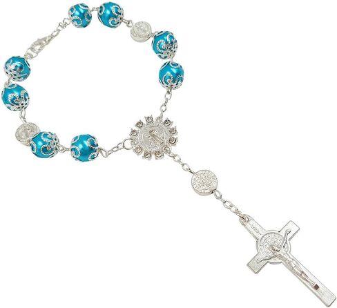 One Decade Auto Rosary Beads Catholic Bracelet Saint St Benedict Crucifix Divine Mercy Gift in Kuwait