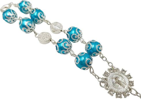One Decade Auto Rosary Beads Catholic Bracelet Saint St Benedict Crucifix Divine Mercy Gift in Kuwait