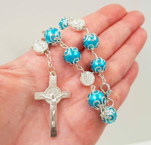 One Decade Auto Rosary Beads Catholic Bracelet Saint St Benedict Crucifix Divine Mercy Gift in Kuwait