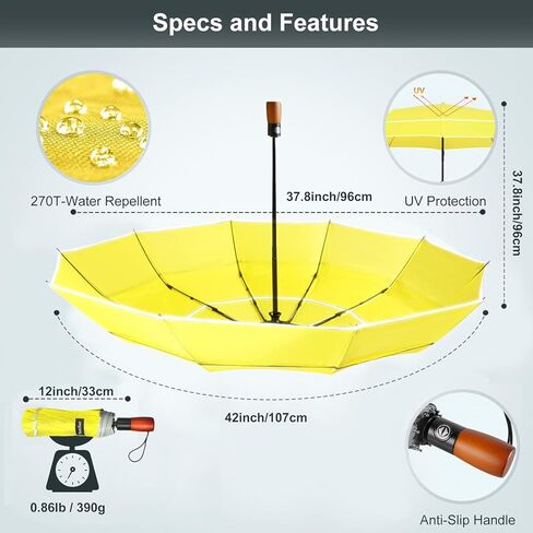 YumSur Compact Travel Umbrella - Windproof, Reinforced Canopy, Tested in 60mph Winds, Strong Reinforced Windproof Umbrella, One Touch Auto Open/Close for Men & Women in Kuwait