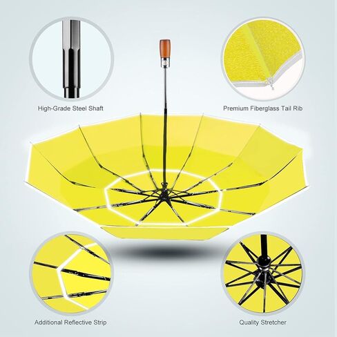 YumSur Compact Travel Umbrella - Windproof, Reinforced Canopy, Tested in 60mph Winds, Strong Reinforced Windproof Umbrella, One Touch Auto Open/Close for Men & Women in Kuwait