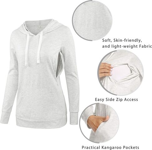 سترة Fitglam النسائية للرضاعة الطبيعية بغطاء رأس بسحاب جانبي مع جيوب وأكمام طويلة سترة الحمل in Saudi Arabia