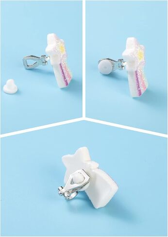 loremow 24 زوجًا من الأقراط المشبكية للأطفال للفتيات الصغيرات اللطيفة على شكل زهرة قوس قزح وحيوان وحيد القرن المتدلي للفتيات مجموعة أقراط غير مثقوبة للأطفال مجموعة مجوهرات لا تسبب الحساسية in Kuwait