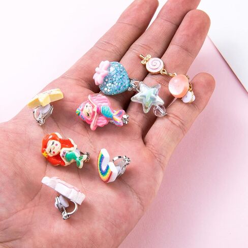 loremow 24 زوجًا من الأقراط المشبكية للأطفال للفتيات الصغيرات اللطيفة على شكل زهرة قوس قزح وحيوان وحيد القرن المتدلي للفتيات مجموعة أقراط غير مثقوبة للأطفال مجموعة مجوهرات لا تسبب الحساسية in Kuwait