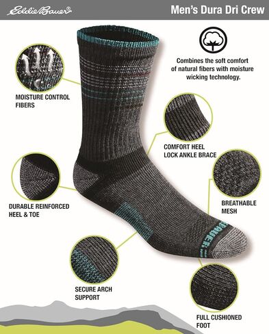 Eddie Bauer Men's Dura Dri Moisture Control Crew Socks Multipack in Saudi Arabia