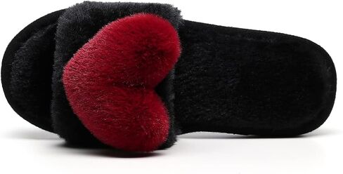 Crazy Lady Women's Love Slippers, Fuzzy Memory Foam Lightweight | Soft plush heart slippers cozy house slides non slip indoor outdoor breathable comfy gift for mom wife family in Saudi Arabia