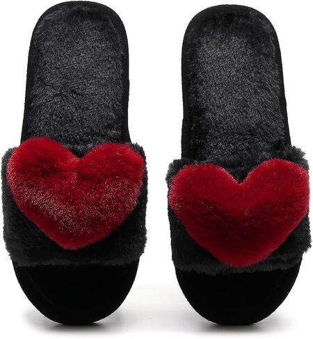 Crazy Lady Women's Love Slippers, Fuzzy Memory Foam Lightweight | Soft plush heart slippers cozy house slides non slip indoor outdoor breathable comfy gift for mom wife family in Saudi Arabia