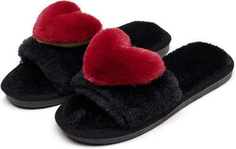 Crazy Lady Women's Love Slippers, Fuzzy Memory Foam Lightweight | Soft plush heart slippers cozy house slides non slip indoor outdoor breathable comfy gift for mom wife family in Saudi Arabia