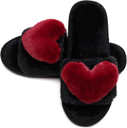 Crazy Lady Women's Love Slippers, Fuzzy Memory Foam Lightweight | Soft plush heart slippers cozy house slides non slip indoor outdoor breathable comfy gift for mom wife family in Saudi Arabia