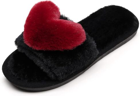 Crazy Lady Women's Love Slippers, Fuzzy Memory Foam Lightweight | Soft plush heart slippers cozy house slides non slip indoor outdoor breathable comfy gift for mom wife family in Saudi Arabia