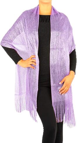 Women's Two Tone Modern Metallic Fishnet Acrylic Party Shawl Fringe Lurex Scarf in Kuwait