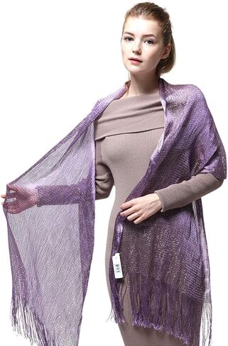 Women's Two Tone Modern Metallic Fishnet Acrylic Party Shawl Fringe Lurex Scarf in Kuwait