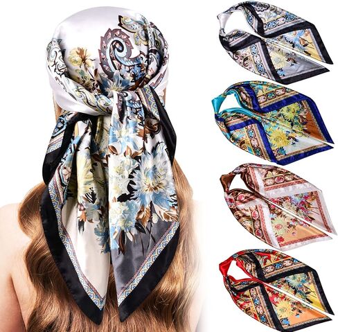 Stlvoll 5PCS Large Satin Head Scarves - Silk Square Like Neck Scarf Hair Wraps Headscarf for Sleeping Head Scarf Bundle 35 in in Saudi Arabia