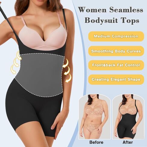VVX Open Bust Shapewear for Women Tummy Contro-Body Shaper Fajas Seamless Butt Lifting Bodysuit High Waist Shorts - Black 3XL/4XL in Kuwait