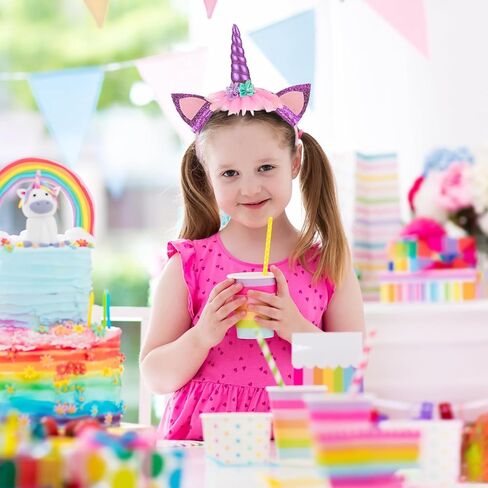 SUNOVELTIES 6 Pack Unicorn Horn Glitter Ears Flower Headband Birthday Party Favor Supplies in Kuwait