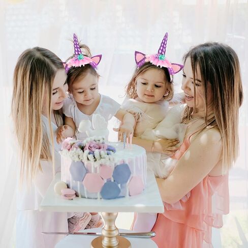 SUNOVELTIES 6 Pack Unicorn Horn Glitter Ears Flower Headband Birthday Party Favor Supplies in Kuwait