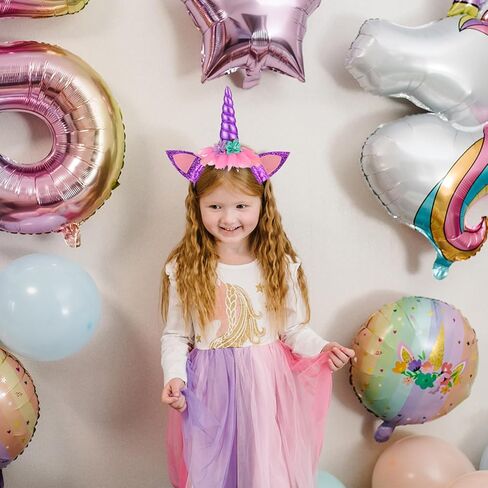 SUNOVELTIES 6 Pack Unicorn Horn Glitter Ears Flower Headband Birthday Party Favor Supplies in Kuwait