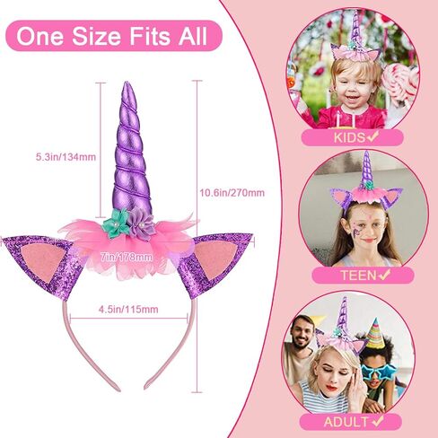 SUNOVELTIES 6 Pack Unicorn Horn Glitter Ears Flower Headband Birthday Party Favor Supplies in Kuwait