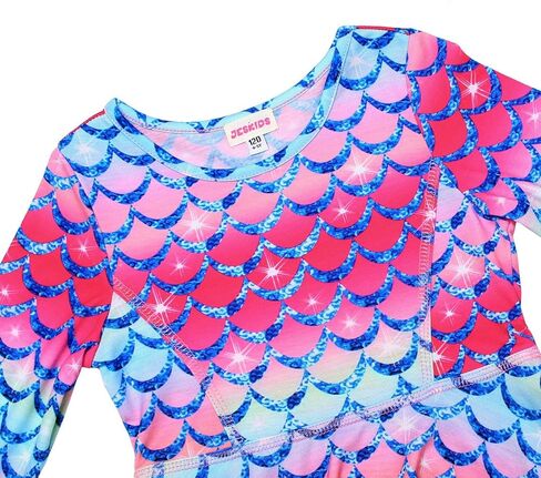 JESKIDS Little Girls Long Sleeve Dress Tie Dye/Unicorn/Flamingo Dress Twirl Swing Party Dresses with Pockets in Kuwait