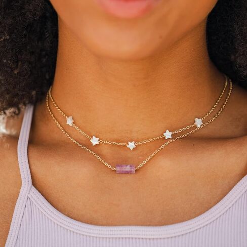 عقد من حجر اللوتس ولونا ستون أوف ذا إيرث الذهبي الأنيق من حجر الشفاء (الزبرجد، الجمشت، الكوارتز الأبيض، الأمازونيت، العقيق الدانتيل الأزرق) in Kuwait