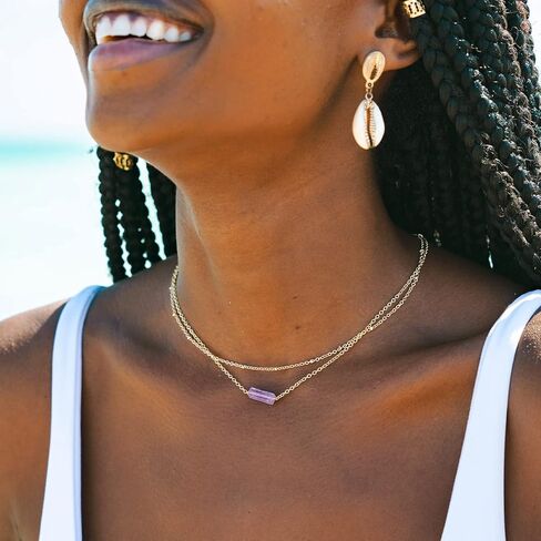 عقد من حجر اللوتس ولونا ستون أوف ذا إيرث الذهبي الأنيق من حجر الشفاء (الزبرجد، الجمشت، الكوارتز الأبيض، الأمازونيت، العقيق الدانتيل الأزرق) in Kuwait