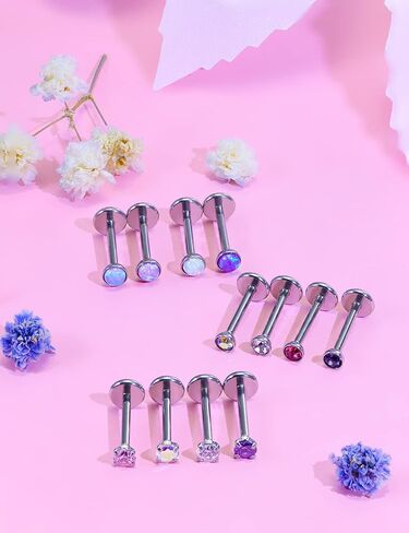 Ftovosyo 20G 18G 16G دفع بدون خيوط في حلقات الأنف الأزرار الجراحية الصلب Pushin الأنف مسمار 2 مم 2.5 مم 3 مم جولة كريستال أوبال لابريت الشفاه ميدوسا ثقب المجوهرات محارة اللولب الزنمة القرط للنساء الرجال in Kuwait