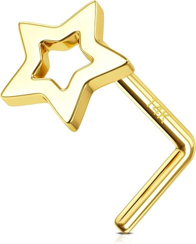 MeIighting 14K الذهب خواتم الأنف 20G نجمة الأنف مسمار L على شكل قلب الأنف ثقب المجوهرات للنساء الرجال الذهب الحقيقي هيئة ثقب المجوهرات امرأة in Kuwait