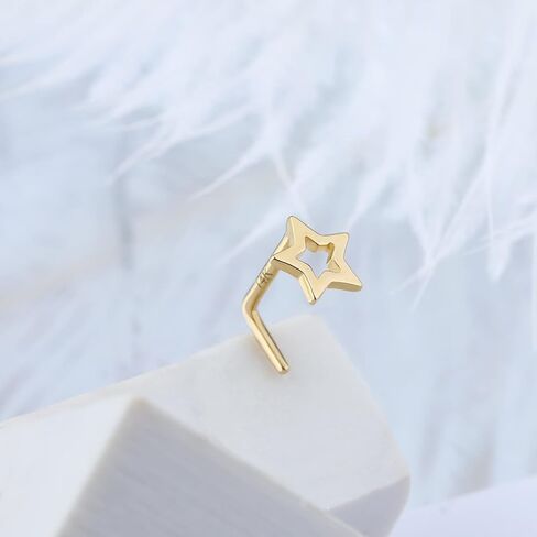 MeIighting 14K الذهب خواتم الأنف 20G نجمة الأنف مسمار L على شكل قلب الأنف ثقب المجوهرات للنساء الرجال الذهب الحقيقي هيئة ثقب المجوهرات امرأة in Kuwait