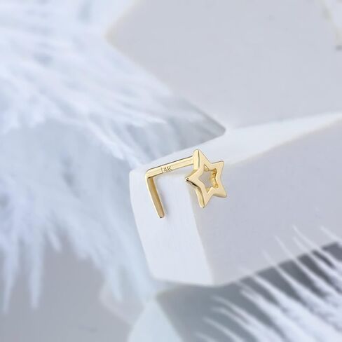 MeIighting 14K الذهب خواتم الأنف 20G نجمة الأنف مسمار L على شكل قلب الأنف ثقب المجوهرات للنساء الرجال الذهب الحقيقي هيئة ثقب المجوهرات امرأة in Kuwait