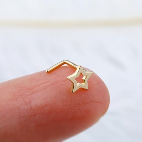 MeIighting 14K الذهب خواتم الأنف 20G نجمة الأنف مسمار L على شكل قلب الأنف ثقب المجوهرات للنساء الرجال الذهب الحقيقي هيئة ثقب المجوهرات امرأة in Kuwait