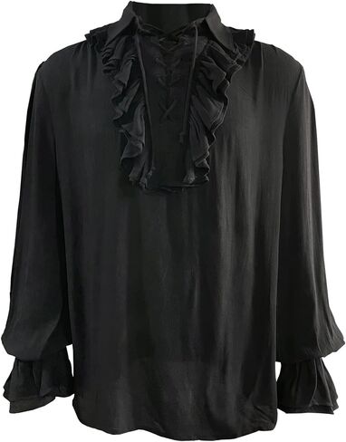 قميص VOREING الرجالي المكشكش من عصر النهضة التنكري، قميص قرصان Steampunk من العصور الوسطى in Kuwait