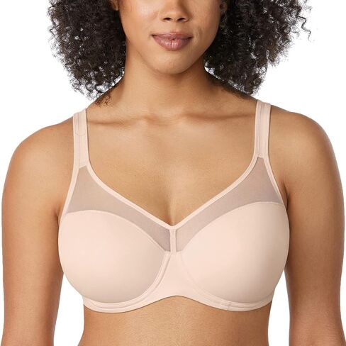 DELIMIRA Women's Full Coverage Bras Lightly Lined Plus Size Sheer Underwire Support Bra in Kuwait