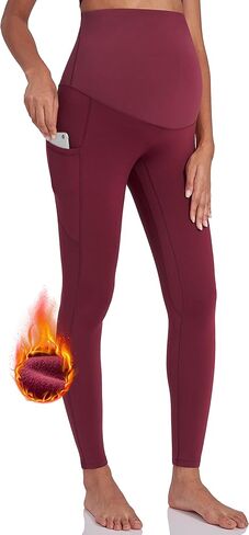 سراويل يوجا مبطنة بالصوف للأمومة نشطة للنساء فوق البطن للتمرين في الشتاء الدافئ السميك للحمل مع جيوب in Kuwait