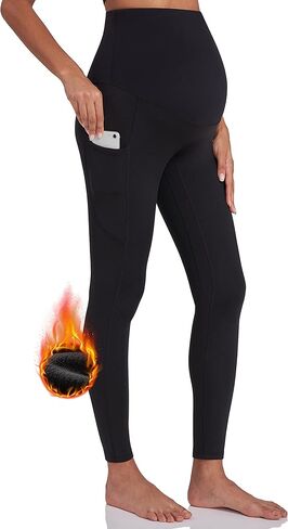 سراويل يوجا مبطنة بالصوف للأمومة نشطة للنساء فوق البطن للتمرين في الشتاء الدافئ السميك للحمل مع جيوب in Kuwait