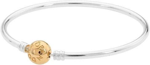 PANDORA Moments Two-Tone Ball Clasp Bangle - Bracelet for Women - Compatible Moments Charms - Features 14k Gold & Sterling Silver - Gift for Her in Saudi Arabia