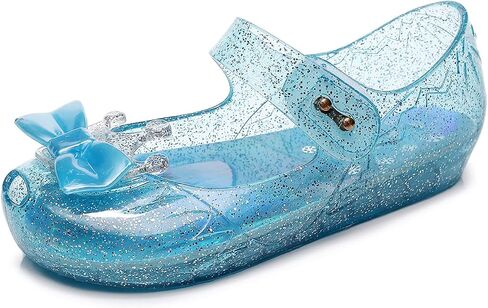 Dress Shoes for Girls, Toddler Girls Princess Jelly Sandals Blue Jellies Flat Size 12 Clear Sparkle Mary Jane Dance Party Cosplay Glitter Shoes with Bow in Saudi Arabia