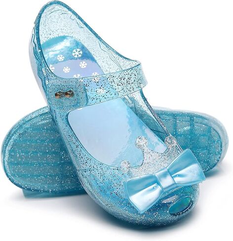Dress Shoes for Girls, Toddler Girls Princess Jelly Sandals Blue Jellies Flat Size 12 Clear Sparkle Mary Jane Dance Party Cosplay Glitter Shoes with Bow in Saudi Arabia