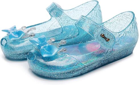 Dress Shoes for Girls, Toddler Girls Princess Jelly Sandals Blue Jellies Flat Size 12 Clear Sparkle Mary Jane Dance Party Cosplay Glitter Shoes with Bow in Saudi Arabia