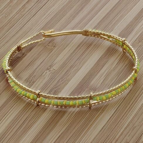 سوار أورولا مطلي بالذهب من الخرز الأخضر والأصفر للنساء - سوار أورولا الجميل المطلي بالذهب - مجوهرات حماية أنيقة لجميع المناسبات in Kuwait