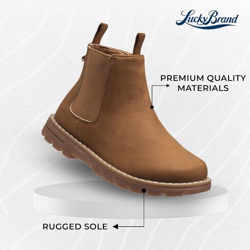 Lucky Brand Chelsea Boots for Girls Little Kid - Outdoor Side Zipper Comfortable Girls Ankle Boots - Stylish Little Girl Boots with Suede Upper and Anti-Slip Patterned Outsole in Saudi Arabia