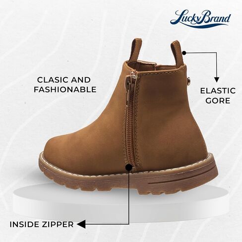 Lucky Brand Chelsea Boots for Girls Little Kid - Outdoor Side Zipper Comfortable Girls Ankle Boots - Stylish Little Girl Boots with Suede Upper and Anti-Slip Patterned Outsole in Saudi Arabia